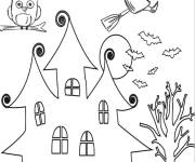 Coloriage La maison d'Halloween endroit effrayant