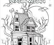 Coloriage La nuit d'halloween sur une maison hant&eacute;e