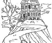 Coloriage et dessins gratuit La route montagneuse de la maison hant&eacute;e à imprimer