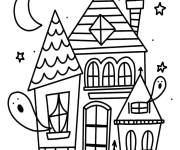Coloriage Les fantomes volent sur la maison hant&eacute;e