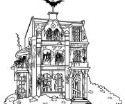 Coloriage Les maisons hant&eacute;es effrayantes