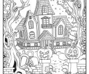 Coloriage Magnifique maison hant&eacute;e pour Halloween
