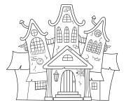 Coloriage Maison abandonn&eacute;e simple pour la f&ecirc;te de Halloween