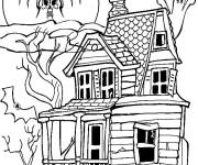 Coloriage Maison effrayante se cache dans la foret