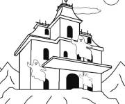 Coloriage Maison hant&eacute;e avec des fant&ocirc;mes rigolos
