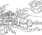 Coloriage Maison hant&eacute;e avec la lune