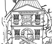 Coloriage et dessins gratuit Maison hant&eacute;e avec les portes barres à imprimer