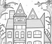 Coloriage Maison hant&eacute;e avec toiles d'araign&eacute;es