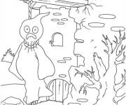Coloriage Maison hant&eacute;e avec un mort adulte