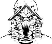 Coloriage et dessins gratuit Maison hant&eacute;e avec un visage qui vous fait peur à imprimer
