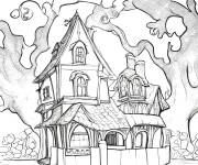 Coloriage Maison hant&eacute;e dessin&eacute; par le crayon