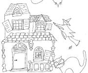 Coloriage et dessins gratuit Maison hant&eacute;e dessin&eacute; par un enfant à imprimer