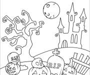 Coloriage Maison hant&eacute;e devant la cimeti&egrave;re