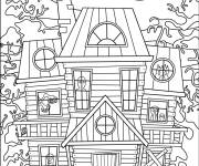 Coloriage Maison hant&eacute;e difficile d&eacute;taill&eacute;