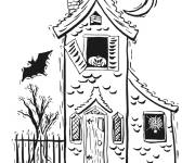 Coloriage Maison hant&eacute;e en d&eacute;coration