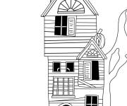 Coloriage Maison Hant&eacute;e en noir et blanc