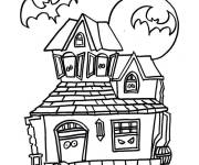 Coloriage et dessins gratuit Maison hant&eacute;e et chauve souris ps à imprimer