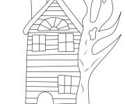 Coloriage Maison Hant&eacute;e et citrouille de Halloween facile