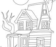 Coloriage Maison Hant&eacute;e et fant&ocirc;me pendant la nuit