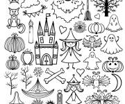 Coloriage Maison hant&eacute;e et les autres &eacute;l&eacute;ments d'Halloween