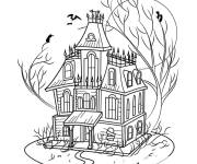 Coloriage Maison hant&eacute;e isol&eacute;e dans la foret