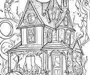 Coloriage Maison hant&eacute;e lointaine