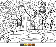 Coloriage Maison hant&eacute;e num&eacute;rot&eacute; &agrave; colorier