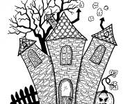 Coloriage Maison hant&eacute;e paysage