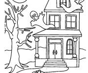 Coloriage Maison hant&eacute;e pendant la f&ecirc;te mystique