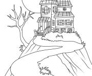Coloriage Maison Hant&eacute;e sur la falaise