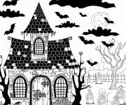 Coloriage et dessins gratuit Maison hant&eacute;e th&eacute;rapeutique en noir et blanc à imprimer