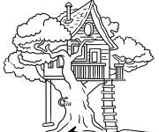 Coloriage Maison simple sur une arbre