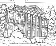 Coloriage Manoir hant&eacute; r&eacute;aliste abandonn&eacute;