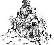 Coloriage manoir hant&eacute; sur la colline