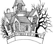 Coloriage On attends la sortie des fantomes de la maison hant&eacute;e
