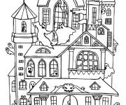 Coloriage Palais effrayant plein de fantomes