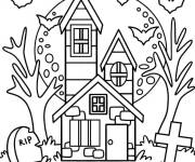 Coloriage et dessins gratuit Portrait de maison hant&eacute;e facile &agrave; colorier à imprimer