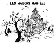 Coloriage Sc&egrave;ne de la court d'une maison effrayante