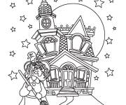 Coloriage Sorci&egrave;re devant la maison hant&eacute;e