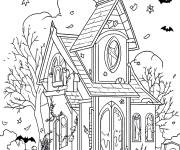 Coloriage Un endroit effrayant la nuit de Halloween