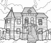 Coloriage Une maison hant&eacute;e d&eacute;cr&eacute;pite complexe