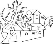 Coloriage Une maison hant&eacute;e discr&egrave;te