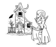 Coloriage Vampire devant la maison hant&eacute;e