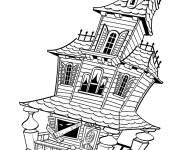 Coloriage Vieille maison de Halloween qui fait peur