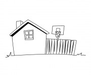 Coloriage Maison Simple avec Terrain de Basket