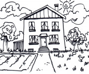 Coloriage Maison avec jardin au crayon