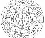 Coloriage Mandala petits oiseaux sous la neige