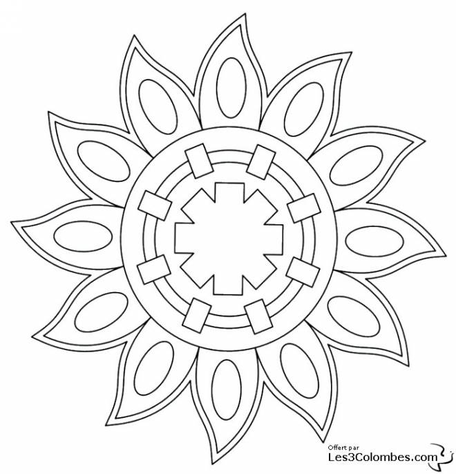 Coloriage et dessins gratuits Mandala soleil très facile à imprimer
