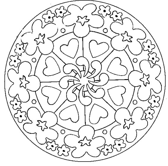 Coloriage Mandala Fleurs Et Coeurs Dessin Gratuit à Imprimer