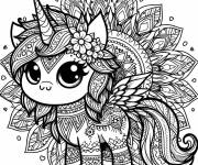 Coloriage B&eacute;b&eacute; licorne kawaii en mandala